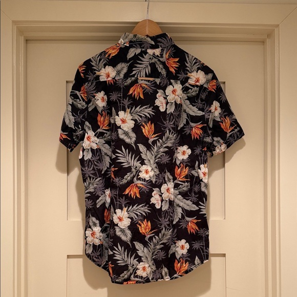 7Diamonds Tropical Floral Shirt Mens Medium Black Hawaiian Button Up Cotton - Picture 7 of 9